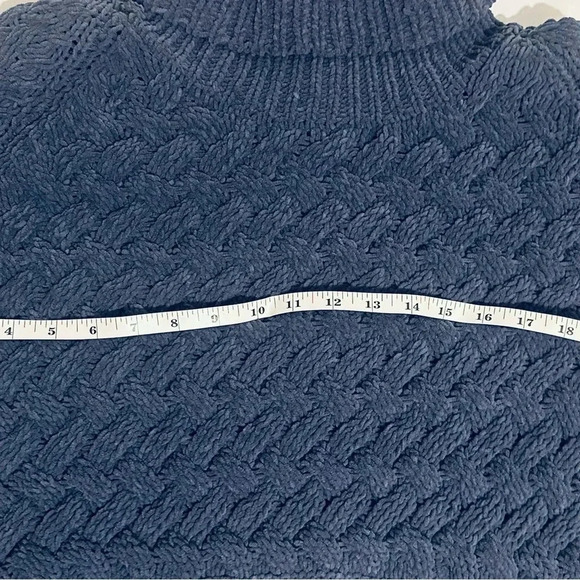 Kendall & Kylie Blue Cowl Turtleneck Sweater with Cable Knit Design - Picture 3 of 10